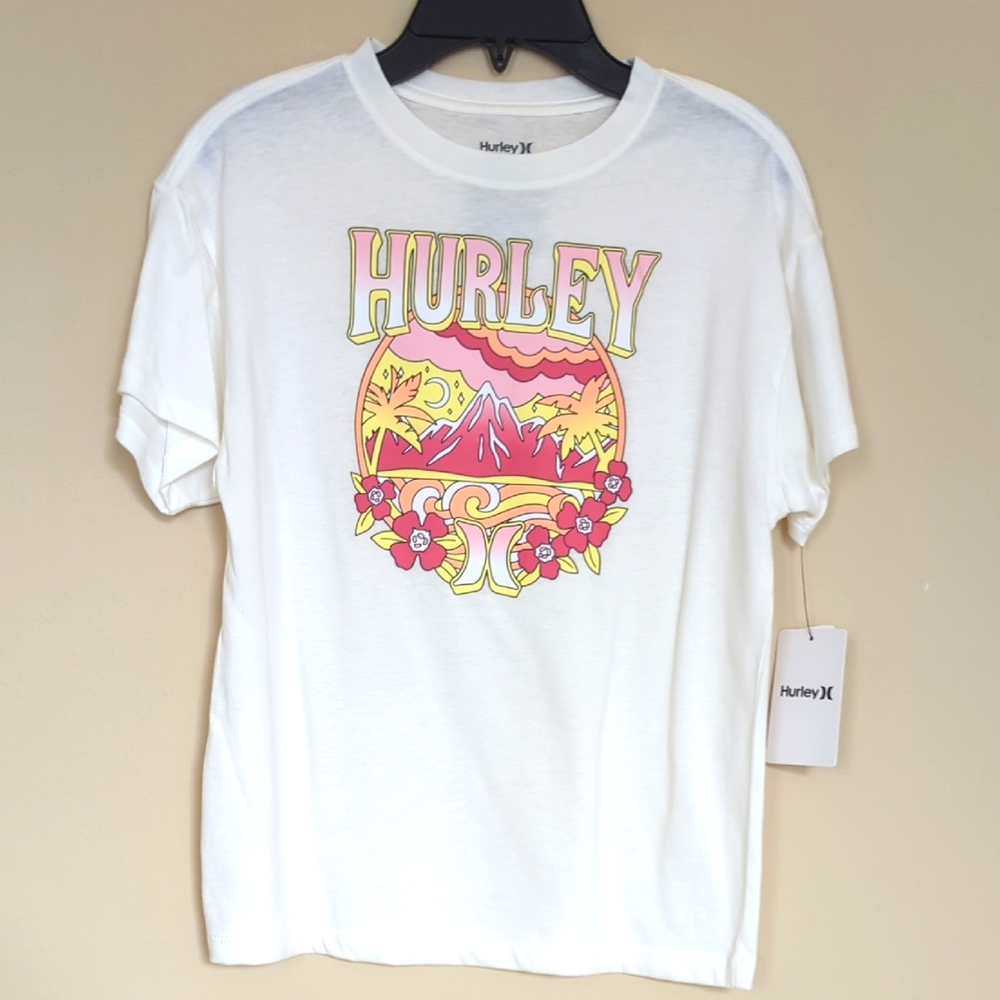 Hurley Girls' White Tee with Vibrant Graphic